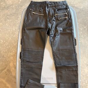 Fashion Nova Black Faux Leather Moto Pants with Zipper Accent